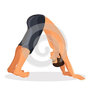 Isolated sporty boy doing downward facing dog pose on white