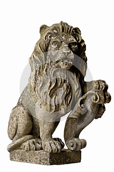 Isolated stone lion on white