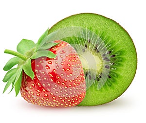 Isolated strawberry. Whole strawberry fruit with kiwi isolated on white background with clipping path.