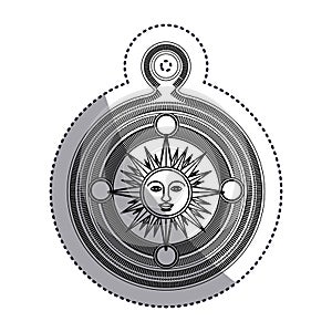 Isolated sun inside compass design