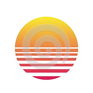 Isolated sunset gradient on white background. Vector illustration of sun in retro 80s and 90s style