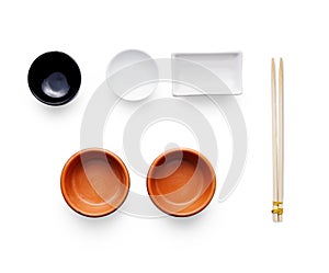 Isolated sushi tablewear at white background, top view photo