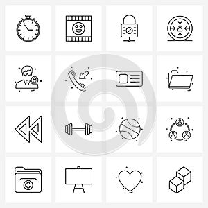 Isolated Symbols Set of 16 Simple Line Icons of profile, lock, avatar, personalization