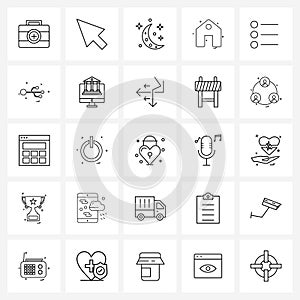 Isolated Symbols Set of 25 Simple Line Icons of bullet, protected, selection, protection, sky