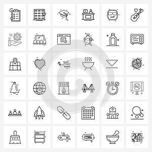 Isolated Symbols Set of 36 Simple Line Icons of emote, travel, hat, service, hotel
