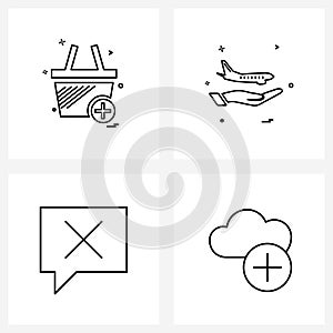 Isolated Symbols Set of 4 Simple Line Icons of basket, aero plane, online shopping, shopping basket, comment