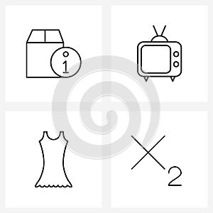 Isolated Symbols Set of 4 Simple Line Icons of box, cloths, online, monitor, file