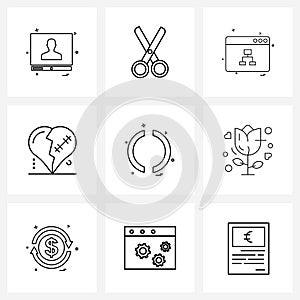 Isolated Symbols Set of 9 Simple Line Icons of recover, heart, web, dating