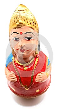 Isolated Tanjore Thalayatti Bommai Queen made in Clay India