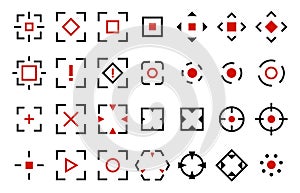 Isolated targets collection. Hud elements, digital technologies signs for design. Black and red sights, vector