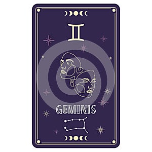 Isolated tarot card with geminis zodiac sign Vector photo