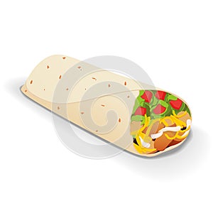 An isolated tasty burrito on a white background