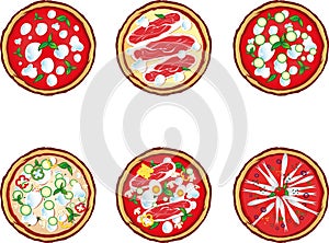 Isolated tasty pizza icons top view