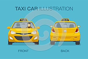 Isolated taxi cab. Yellow sedan taxi car driver service. Front view.
