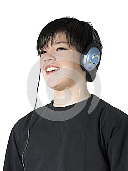 Isolated teen with head set photo
