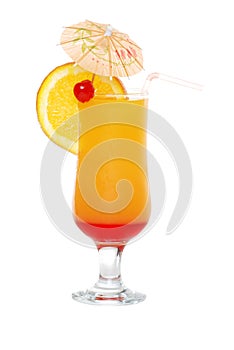 Isolated tequila sunrise with an umbrella