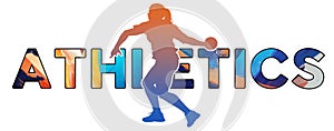 Isolated text ATHLETICS on Withe Background - Discus - Color Icon Gradient Silhouette Figure of a Female or Woman Discus Thrower