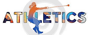 Isolated text ATHLETICS on Withe Background - Hammer Throw - Color Icon Gradient Silhouette Figure of a Female or Woman Spinning