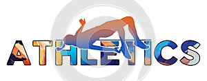 Isolated text ATHLETICS on Withe Background - High Jump - Color Icon Gradient Silhouette Figure of a Female or Woman Jumping Over