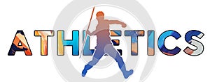 Isolated text ATHLETICS on Withe Background - Javelin - Color Icon Gradient Silhouette Figure of a Male Javelin Thrower