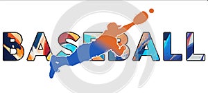 Isolated text BASEBALL on Withe Background - Color Icon Gradient Silhouette Figure of a Male Fielder Diving to Catch Ball