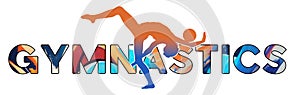Isolated text GYMNASTICS on Withe Background - Color Icon Gradient Silhouette Figure of a Female or Woman Performing Rhythmic