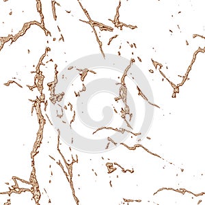 Isolated texture with spreading, splattered golden paint, seamless pattern on the white background.