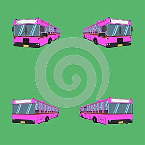 Isolated. thai pink bus transport car vehicle driver fare passenger autobus omnibus coach rail bench chair stool armchair seat