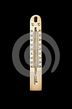 Isolated thermometer against a black background with a celcius degrees scale, Belgium photo