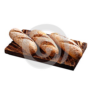 Isolated three loafs of white bread on a board