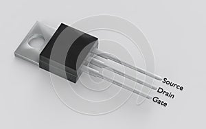 Isolated TO-220 electronic package with mosfet pinout 3d illustration