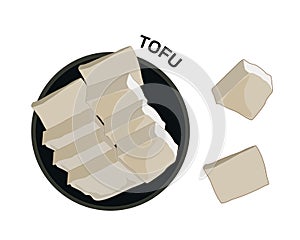 isolated TOFU,fresh tofu, soy bean pudding slice on black round plate