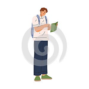 Isolated tourist or traveler with map. Vector man photo