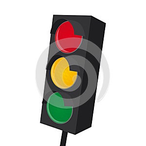 Isolated traffic light with all lights on