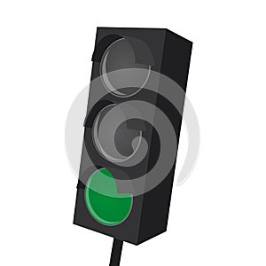 Isolated traffic light with green light on