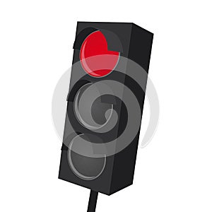 Isolated traffic light with red light on