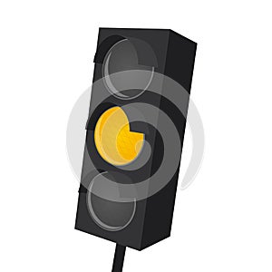 Isolated traffic light with yellow light on