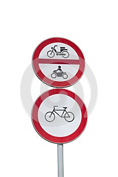 Traffic signs - forbidden for the bikes and motorbikes. photo