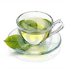 Isolated transparent cup of green tea on white background