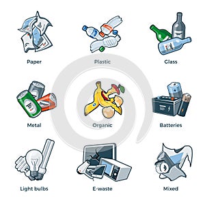 Isolated Trash Waste Recycling Categories Types