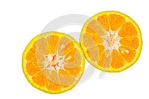 Isolated two half cut of orange fruit with clipping path on white background
