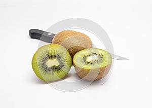 Isolated Two Kiwis and knife