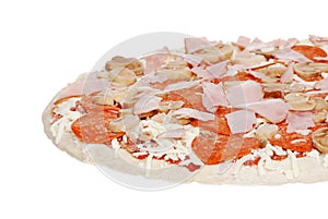 Isolated uncooked pizza