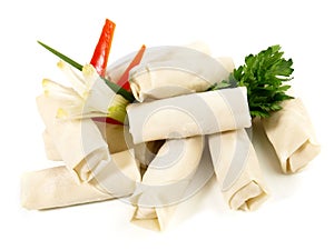 Isolated Uncooked Spring Rolls - Fast Food