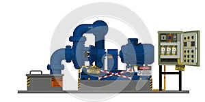 Isolated under repair pump system on white background