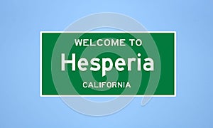 Hesperia, California city limit sign. Town sign from the USA. photo