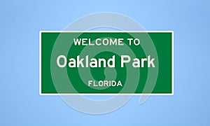 Oakland Park, Florida city limit sign. Town sign from the USA