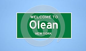 Olean, New York city limit sign. Town sign from the USA. photo
