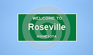 Roseville, Minnesota city limit sign. Town sign from the USA. photo