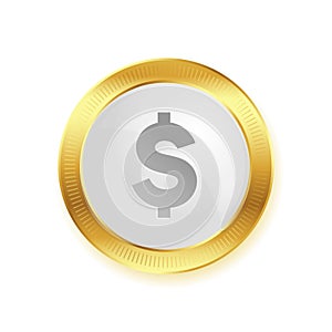isolated US currency dollar golden coin design